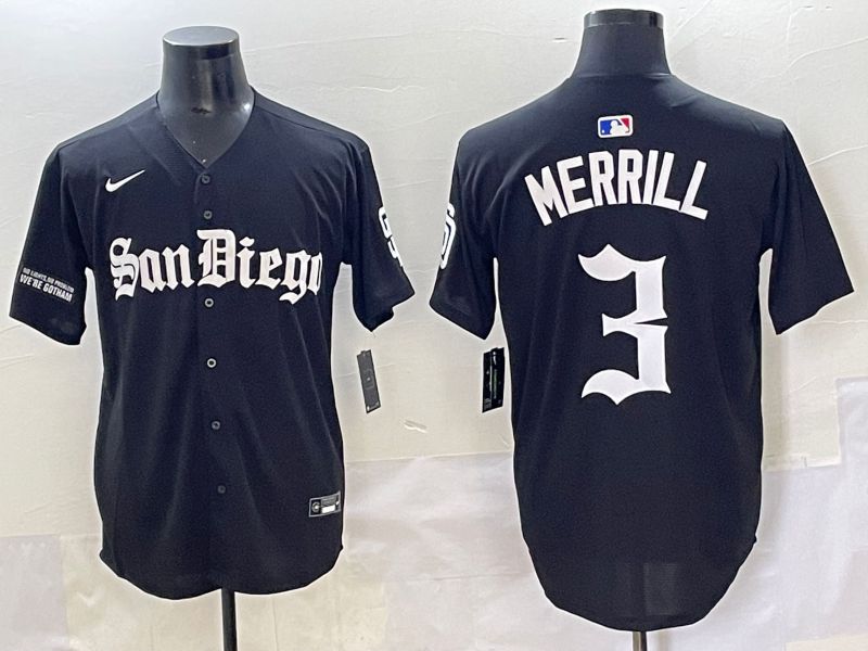 Men 2025 San Diego Padres #3 Merrill Black Five generations Joint Name Nike MLB Jersey style 15->san diego padres->MLB Jersey